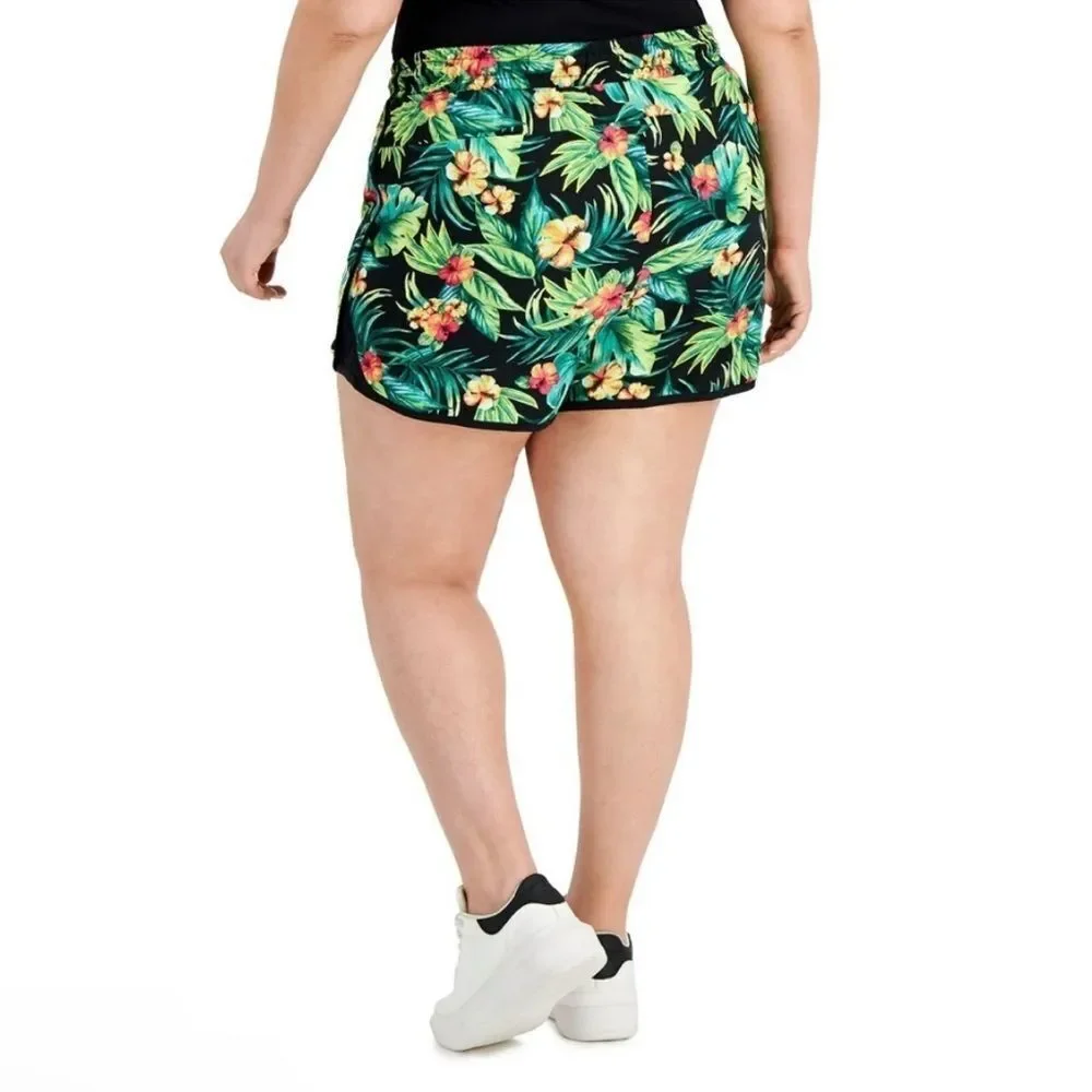 NEW💐🌸 Ideology Womens Tropical-Printed Drawstring Running Shorts Size XS